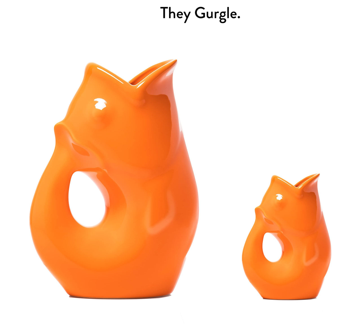 Gurgle Pot Fish Pitcher, Set of 2, French Inspired Design, Large Pitcher 42 oz. with matching Creamer, Vibrant Orange, the perfect Indoor or outdoor tableware.