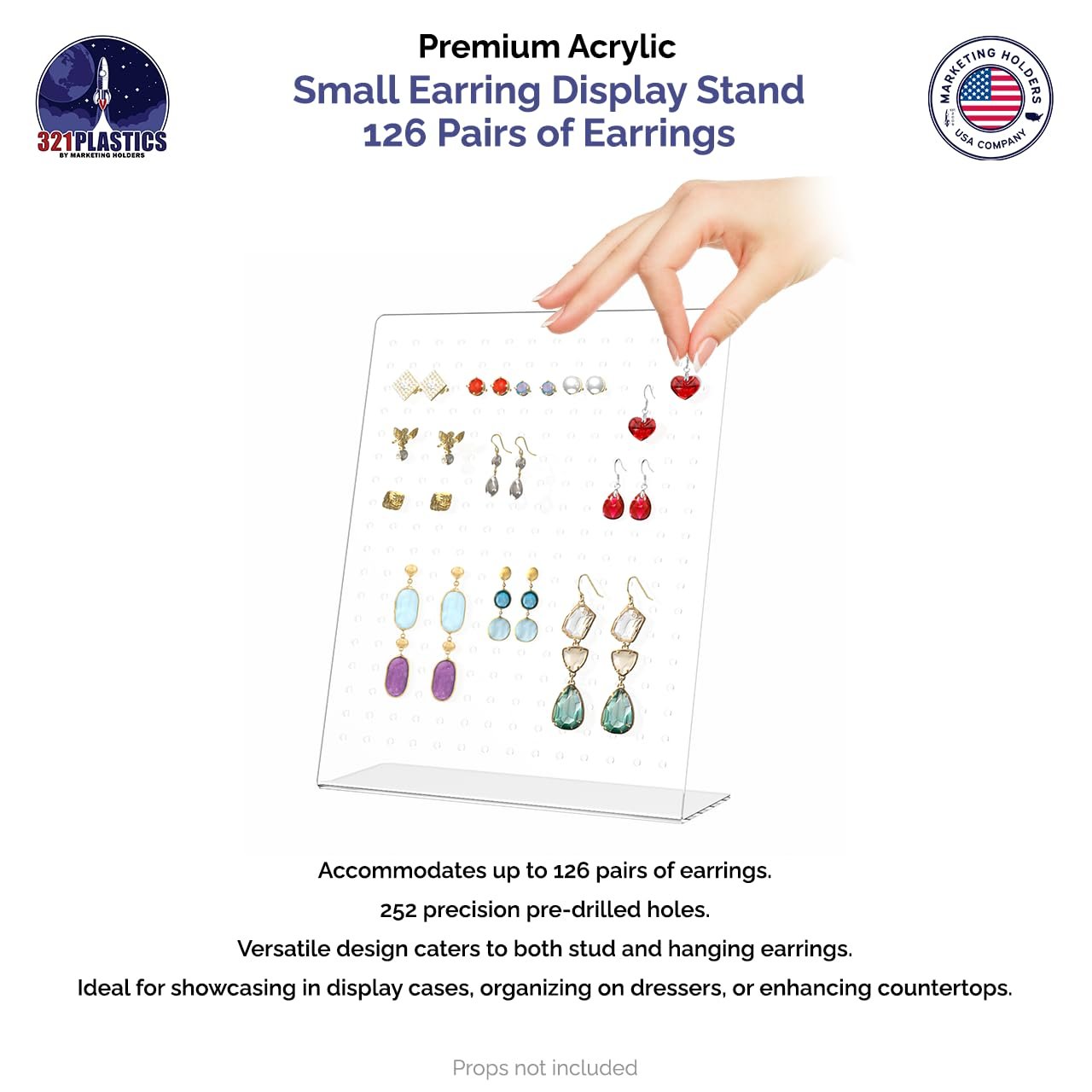 Marketing Holders Earring Display Stand 120 Pair Slant Back Clear Acrylic for Hoops Studs or Dangles Craft Fairs Art Shows Jewelry Designers Secondhand Shops Accessory Outlets Portable Neat