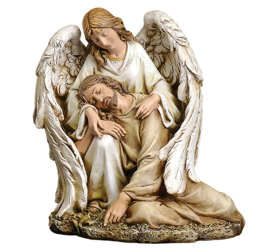 Joseph's Studio by Roman - Angel with Fallen Christ Figure on Base, Life of Christ, Renaissance Collection, 7" H, Resin and Stone, Religious Gift, Decoration