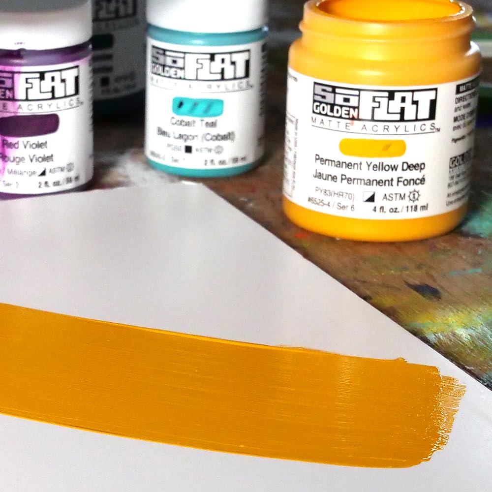 GOLDEN SoFlat Matte Acrylics, Permanent Yellow Deep, 2 fl. oz. Jar, Professional Acrylic Paint, Semi-Opaque