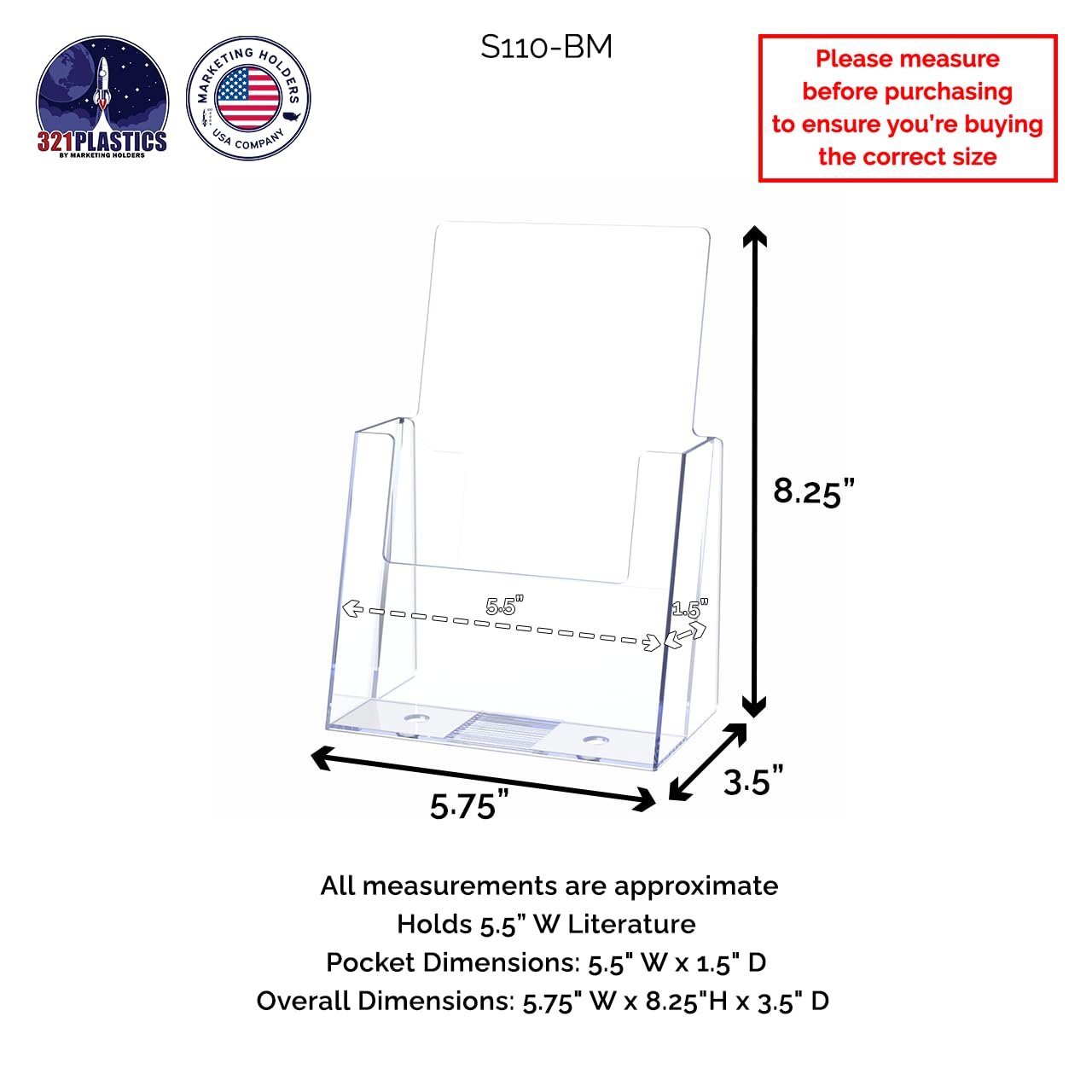 Marketing Holders Brochure Holder for 5.5” Wide Printed Materials Acrylic Countertop Display Literature Tri Fold Stand Rack Literature Organizer Pamphlet Holder Paper