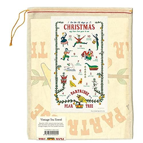 Cavallini & Co. Twelve Days of Christmas Vintage Style Cotton Tea Towel