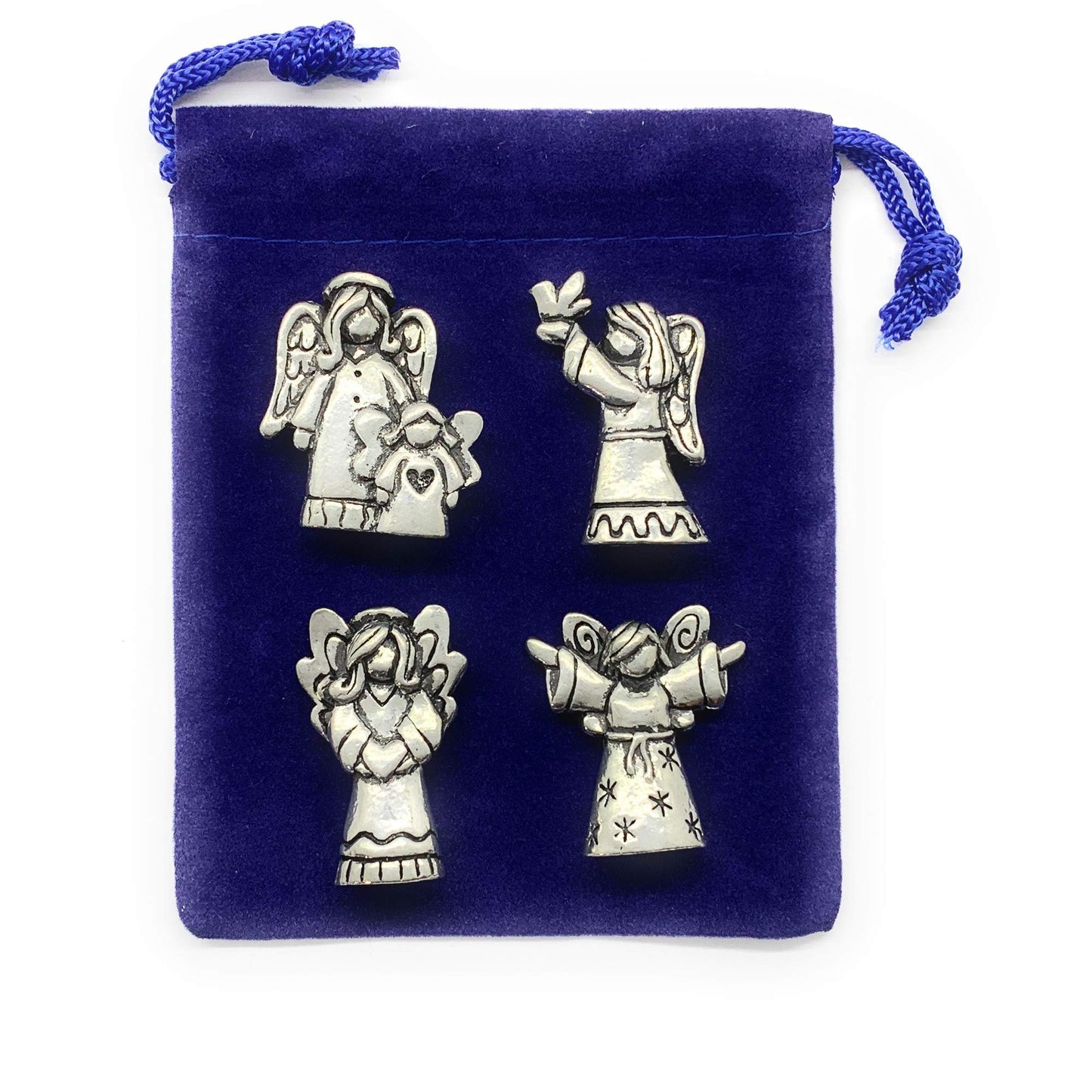 Basic Spirit Blessing Angels Set of 4 Pewter Inspirational Healing Collectible Figurines Statues Velvet Pouch
