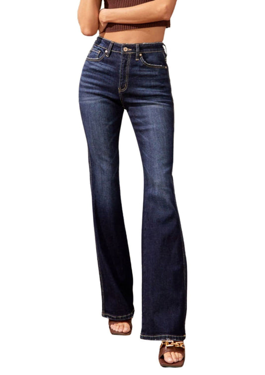 Kan Can Women's High Rise Flare Jeans - KC7340D (Dark, 30)