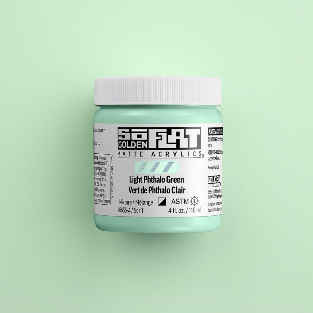 SoFlat Matte Acrylics by GOLDEN, Light Phthalo Green, 16 fl. oz. Jar, Professional Acrylic Paint, Semi-Opaque