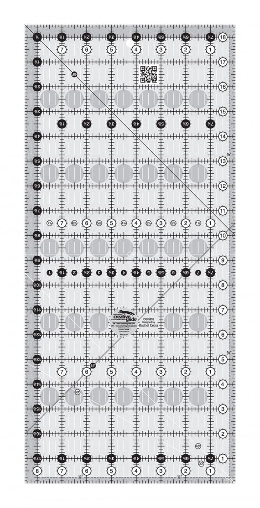 Creative Grids Quilt Ruler 8-1/2in x 18-1/2in Rectangle – CGR818 – Made in USA, Non-Slip Grip Acrylic Quilting, Sewing, Crafting, Patchwork Ruler for Measuring & Cutting Fabric