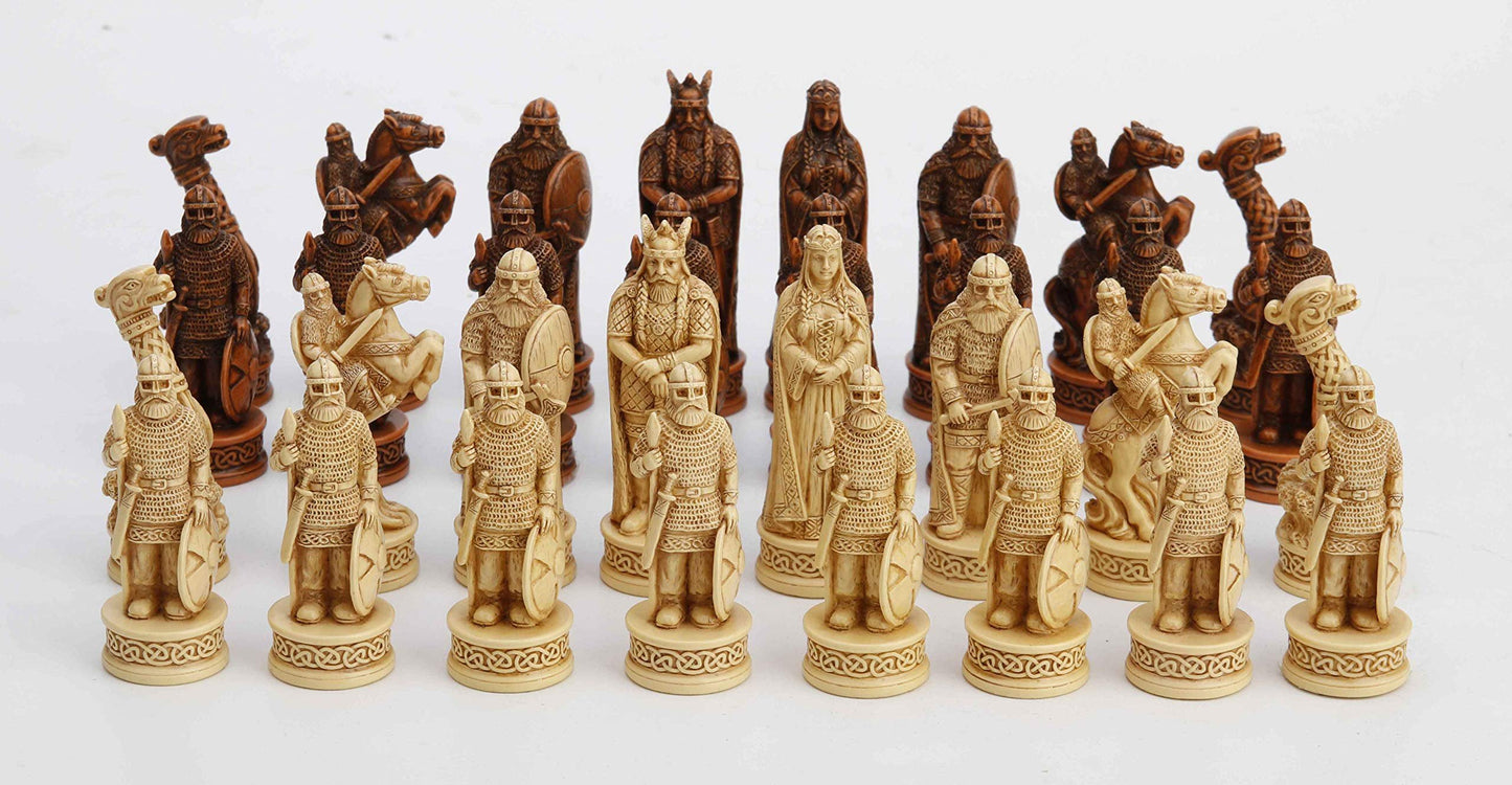 Veronese Design 3 1/4 Inch Viking Chessmen Set Hand Painted Resin Wood Ivory Finish Statue Home Decor