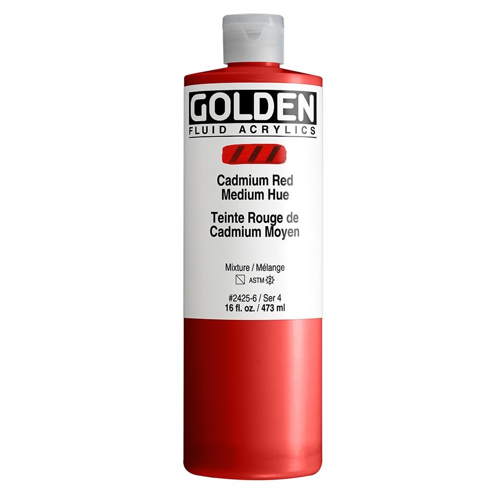 Fluid Acrylics by GOLDEN, Cadmium Red Medium Hue, 16 fl. oz. Bottle, Professional Acrylic Paint, Semi-Transparent