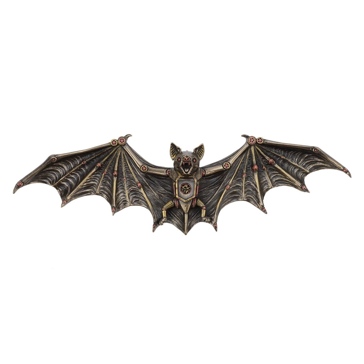 Steampunk Flying Bat Wall Plaque 13.75" L Cold Cast Bronze