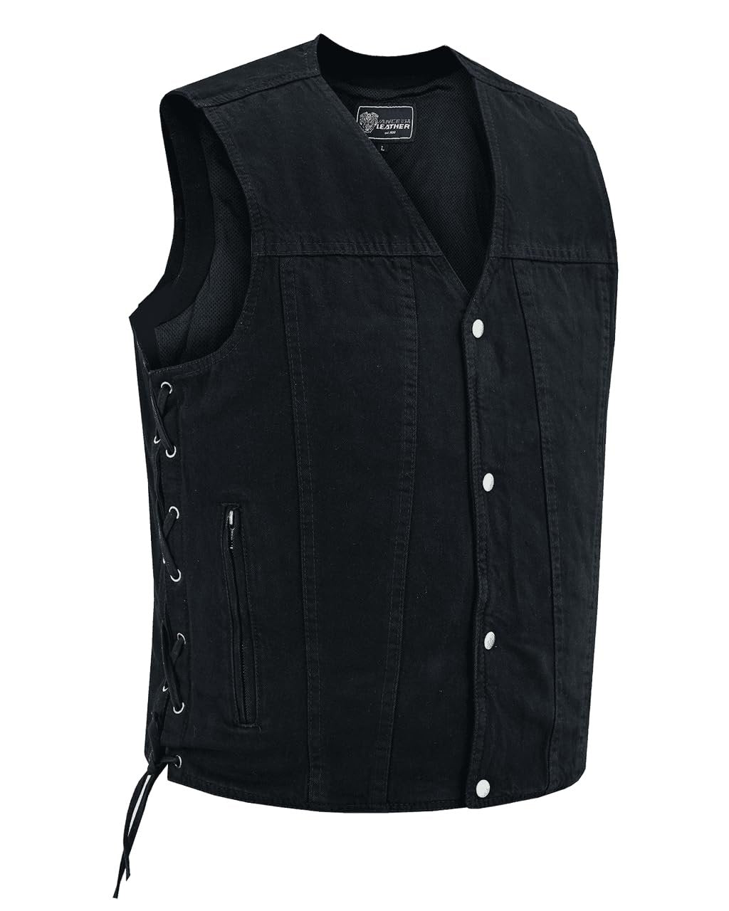 Vance Men's V-Neck Denim Vest for Motorcycle Riders with Conceal Carry Pockets