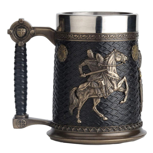 Veronese Design 5.75 Inch 0.5 L Crusader And Saladin Templar Sigil Beer Stein With Stainless Steel Tumbler Sculpture Cup Figurine Mug