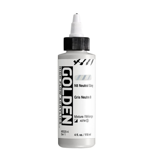 GOLDEN High Flow Acrylics, N8 Neutral Gray, 4 fl. oz. Bottle, Professional Acrylic Paint, Semi-Opaque