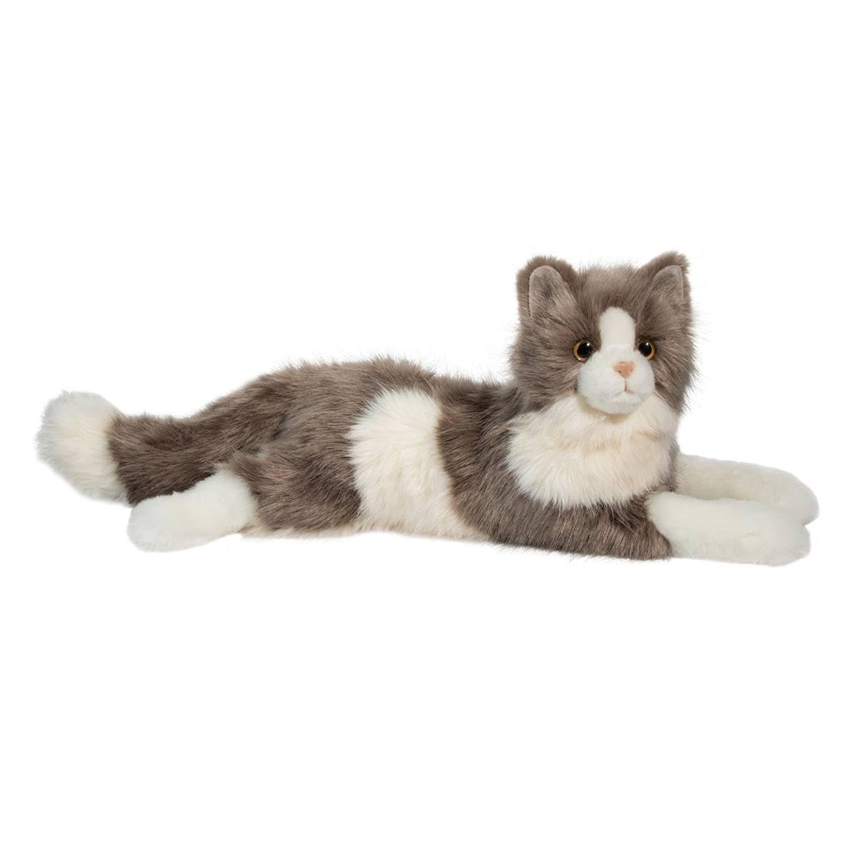 Douglas Cuddle Toys Gretta 24" DLUX Lying Grey Cat Plush Stuffed Animal Long Hair