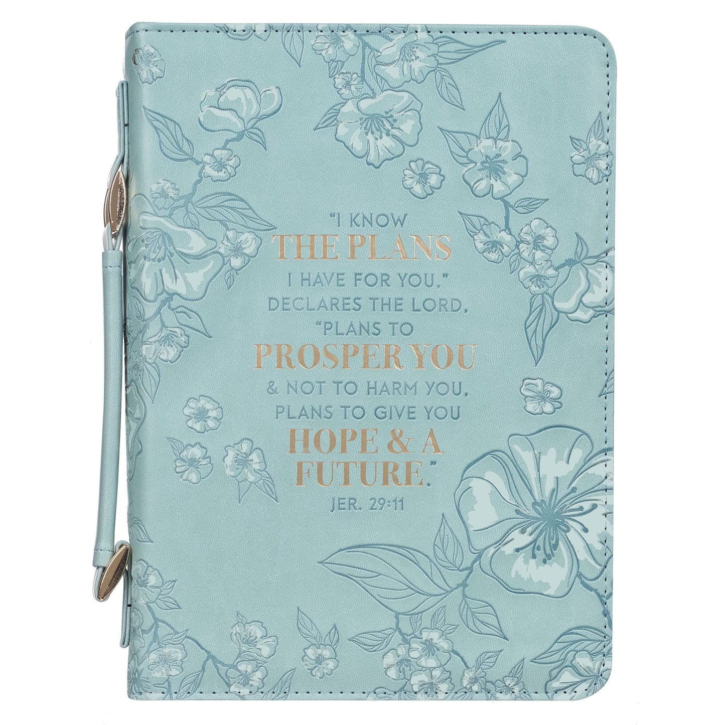 Christian Art Gifts Faux Leather Fashion Bible Cover: I Know The Plans I Have for You - Jeremiah 29:11 Inspirational Bible Verse, Debossed Floral Teal Design, Large