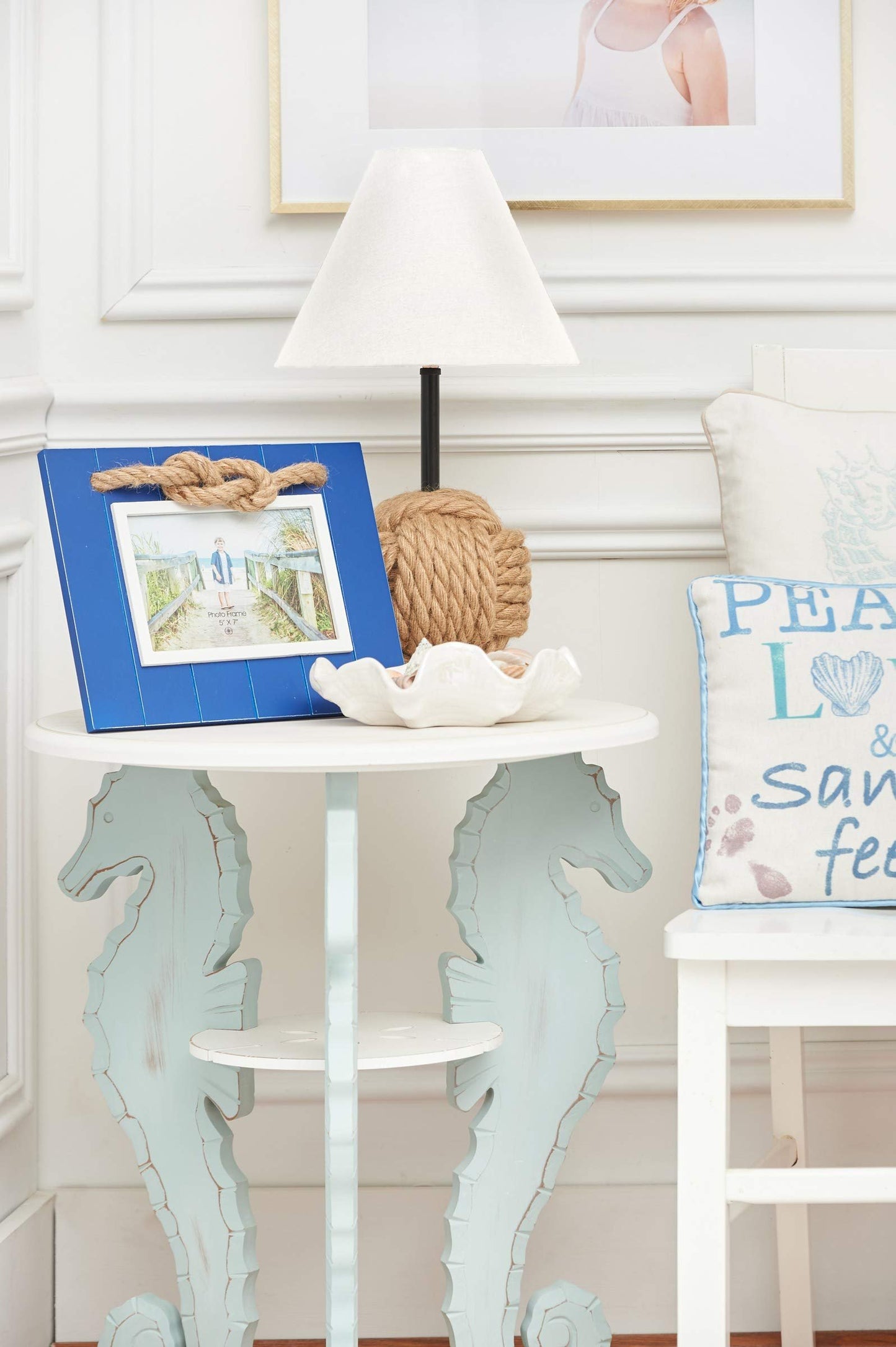 Beachcombers Navy Picture Photo Frame 5"X7" with Jute Rope Accent Wood Coastal Nautical Home Decor Decoration for Tabletop Display Wall Blue