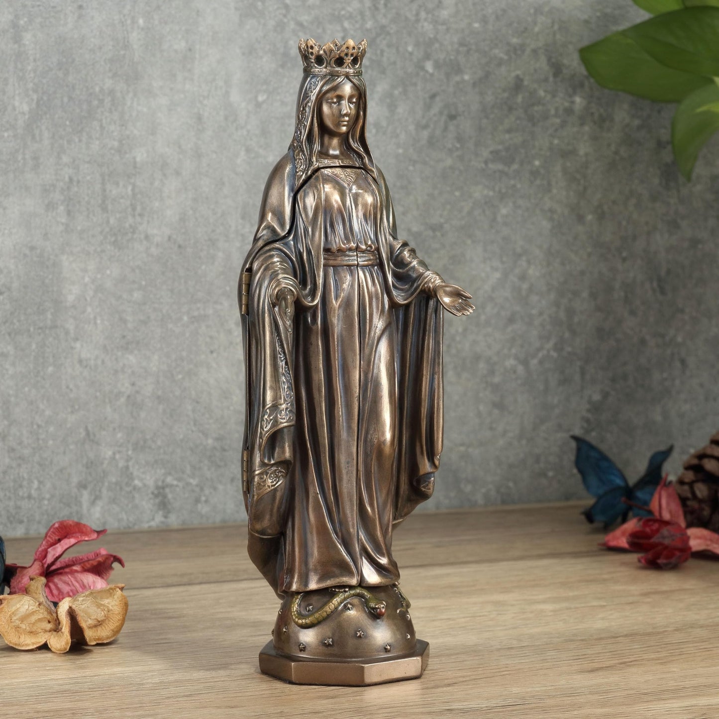 Veronese Design 8 1/8 Inch Lady of Grace with Polyptych Sculpture of Pieta Resin Statue Cold Cast Bronze Finish