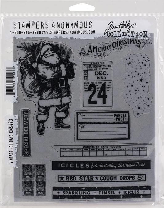 Tim Holtz Cling Stamps 7"X8.5"-Vintage Holidays