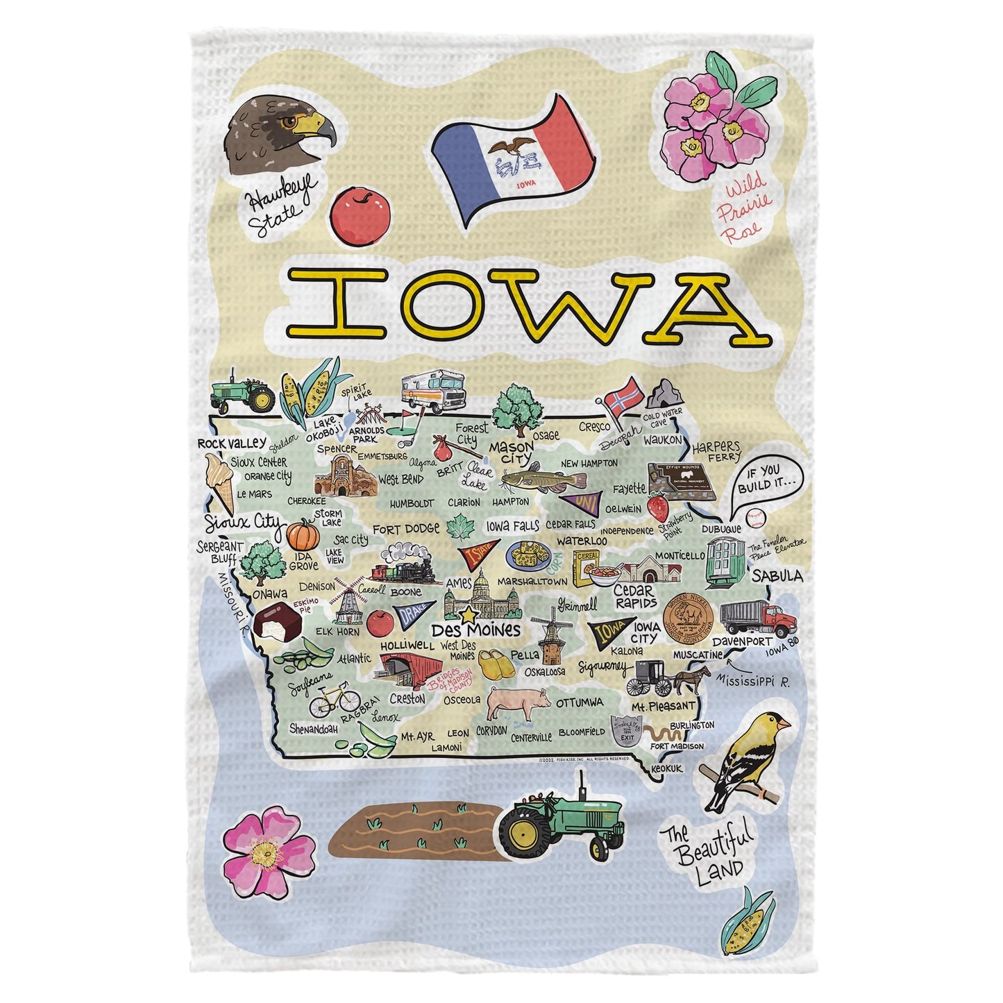 Fish Kiss® 16"x24" Map Dish Towel is of 100% Microfiber Waffle Weave Making it Super Absorbent, Soft & Machine Washable - Map Kitchen Towel,Map Dish Cloth is Multi Purpose