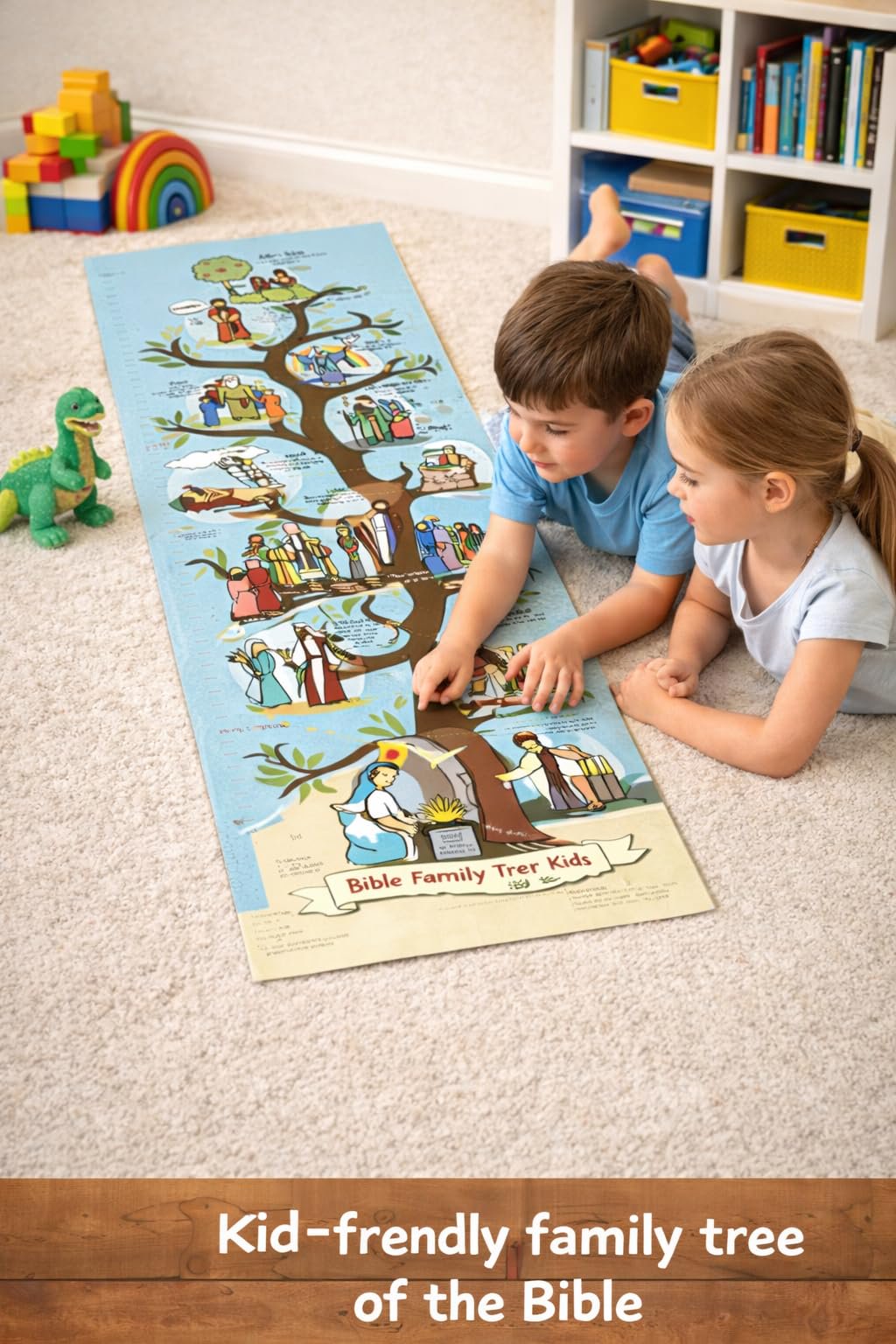 Beersheba Bible Family Tree & Timeline Poster for Kids, (39" x 14") Christian History & Art for Church, Homeschool, and Sunday School Classroom