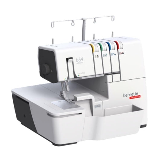 Bernette B64 Airlock Overlocker Sewing Machine with Automatic Air Threader, LED Light, Micro Thread Control - Heavy Duty Serger Quilting & Embroidery Kit, Needles, Thread, Bobbin, Table, Accessories