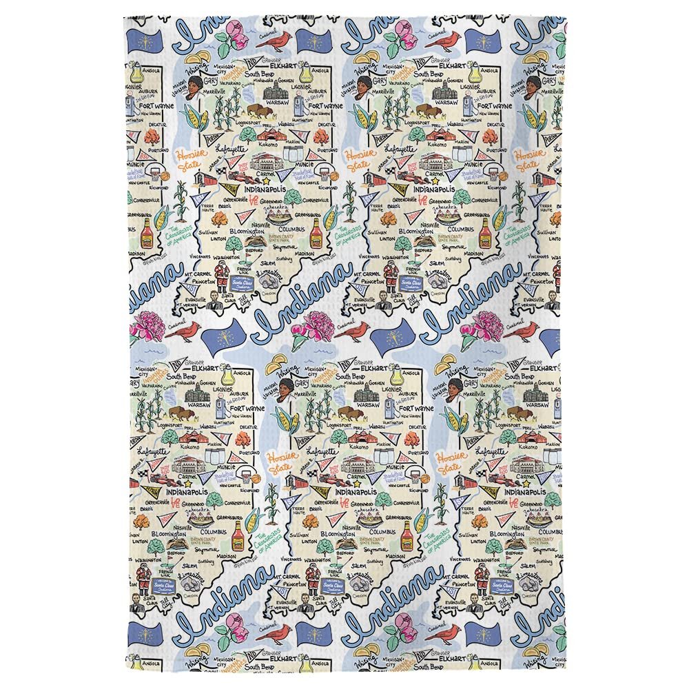 Fish Kiss 16"x24" Map Towel is 100% Microfiber Waffle Weave Help You Explore in Detail – Our Super Absorbent & Soft, Machine Washable State Map Towel is Stain & Wrinkle Resistant