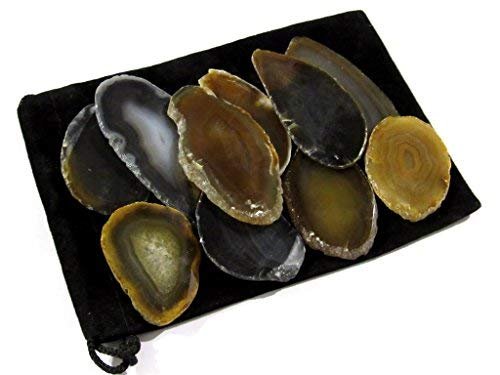 Zentron Crystals Colorful Set of 12 Polished Agate Slices in Velvet Bag