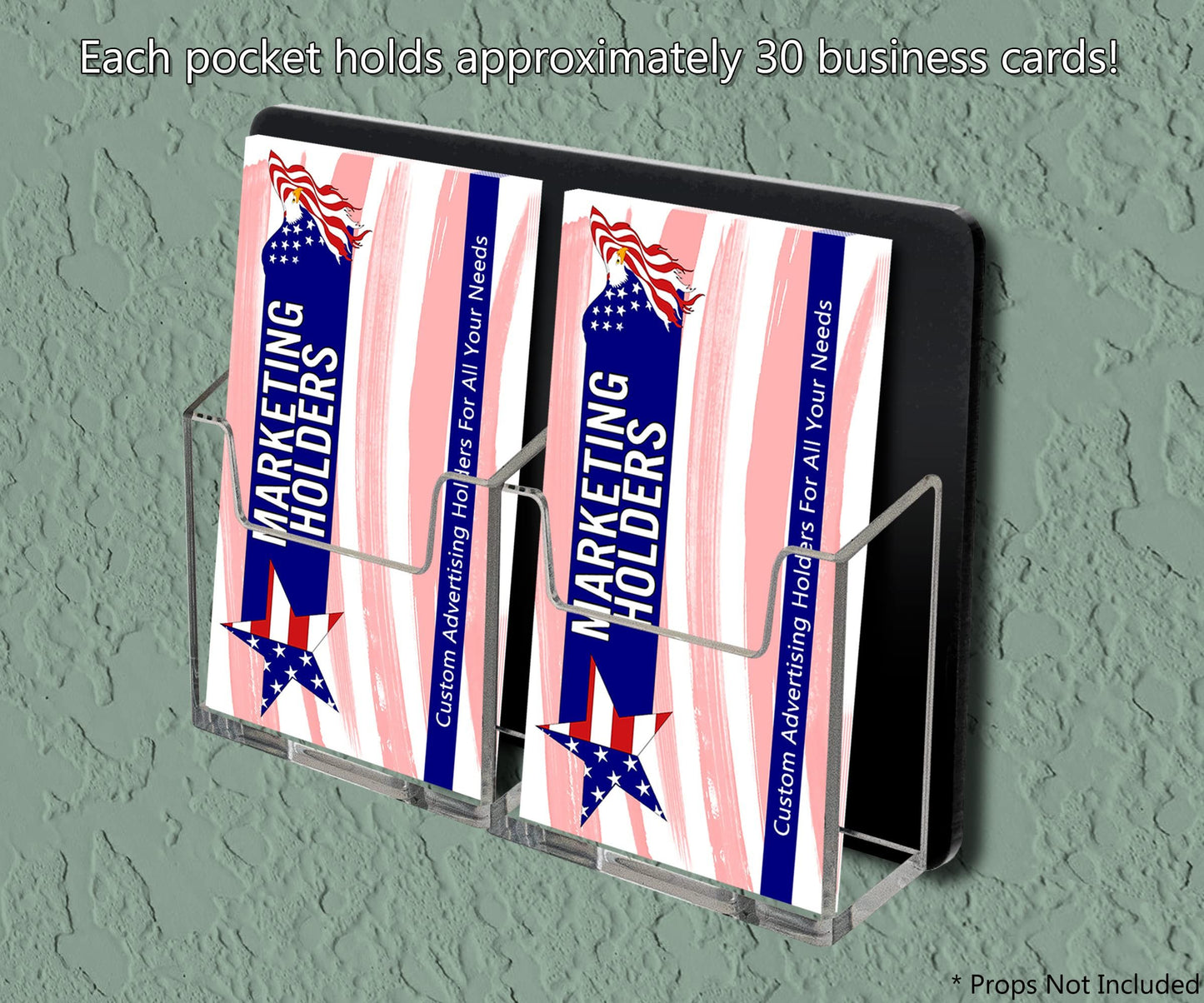 Marketing Holders Hanging Vertical Business Cards Holder with Hardware 2 Pocket for 2" x 3.5" Stickers Gift or Contact Info Cards Retail Rack Black Back Clear Pockets