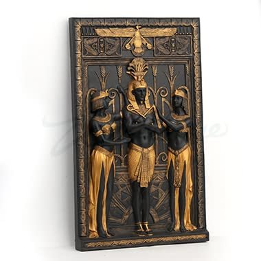 Veronese Design Art Deco Egyptian Pharaoh With Maidens Wall Plaque Black Gold Resin Wall Sculpture