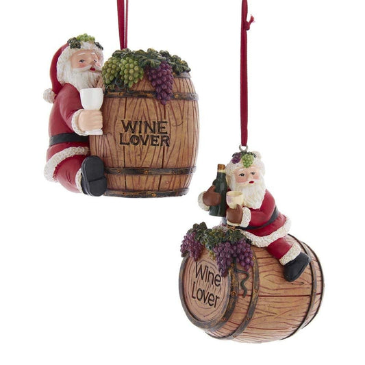Santa Wine Barrel Ornaments, 2 Assorted
