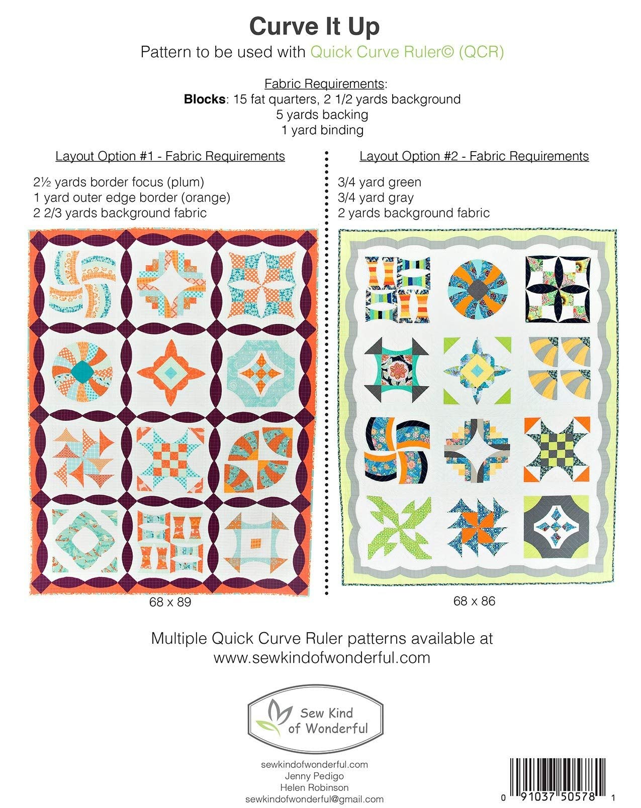 Sew Kind of Wonderful Curve It Up Quilt Pattern: 12 Modern Blocks, Each Creates a Unique Quilt or BOM, 68x86, Green, Gray