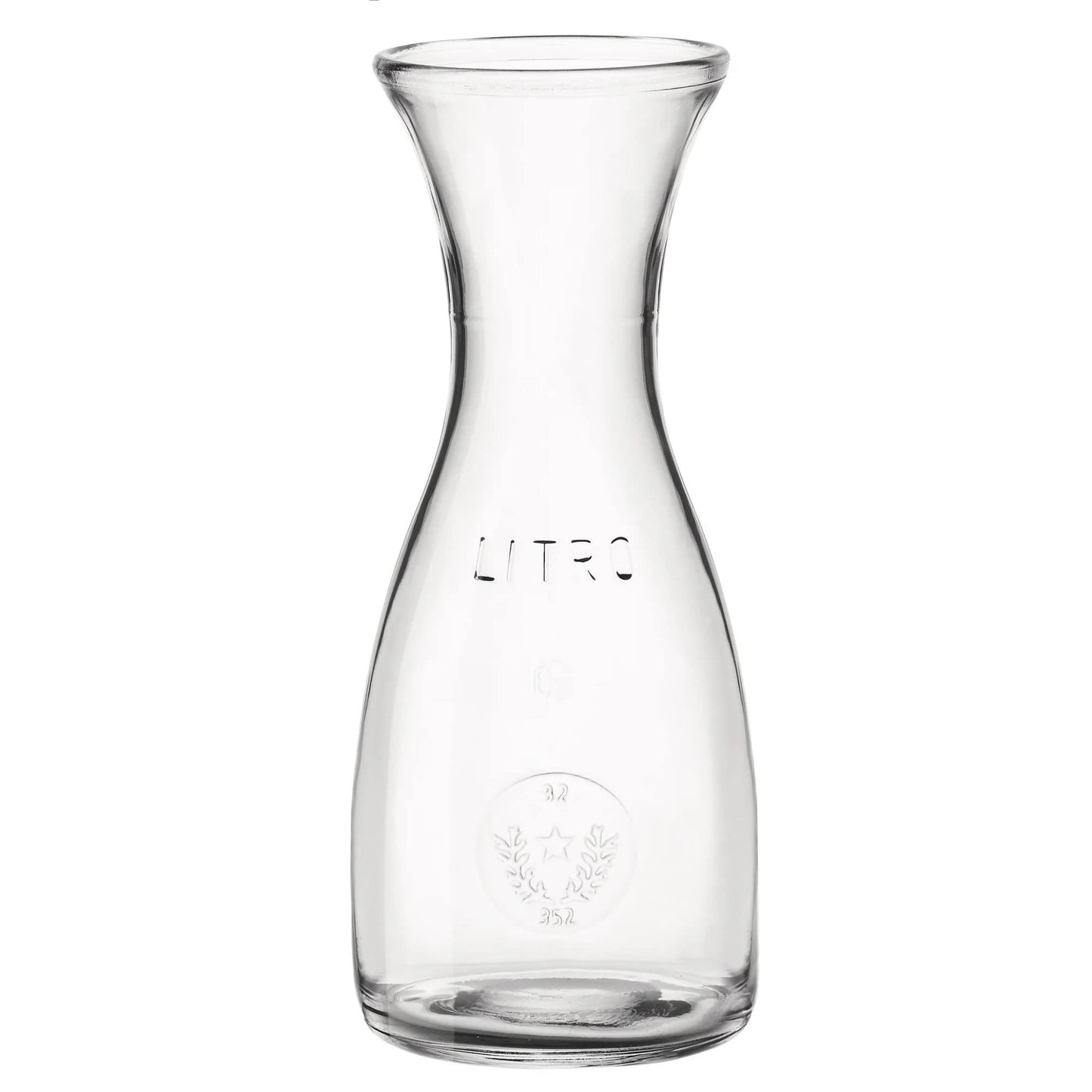 Bormioli Rocco Misura PZ Wine Carafe. Wide Mouth Clear Glass Pitcher For Water, Juice, Milk, Coffee, Iced Tea Elegant Bistro Style Decanter With Authenticity Stamp Made In Italy