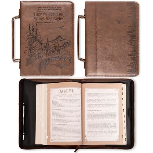 Christian Art Gifts Men's Classic Bible Cover On Wings Like Eagles Mountain Isaiah 40:31, Brown Faux Leather