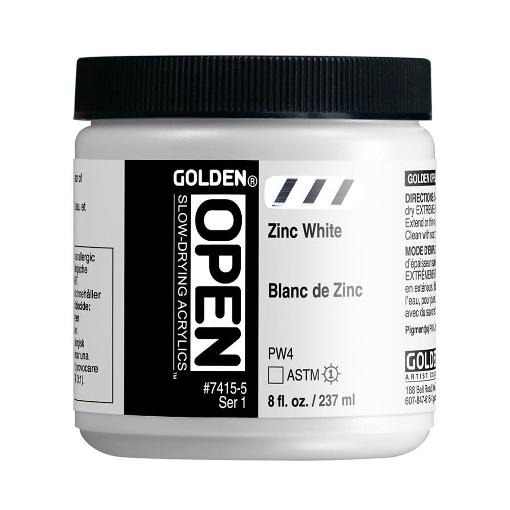OPEN Slow-Drying Acrylics by GOLDEN, Zinc White, 8 fl oz. Jar, Professional Acrylic Paint, Transparent