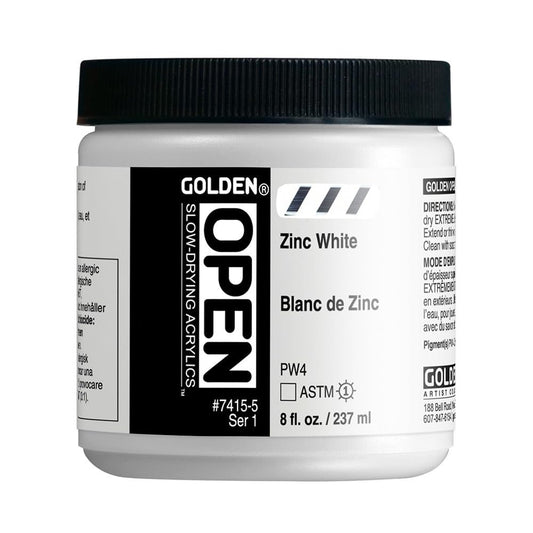 OPEN Slow-Drying Acrylics by GOLDEN, Zinc White, 8 fl oz. Jar, Professional Acrylic Paint, Transparent