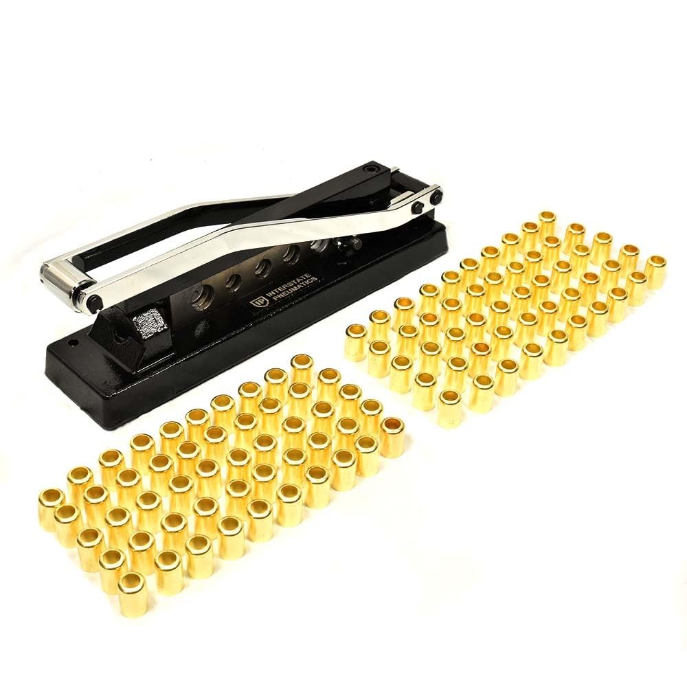 Interstate Pneumatics H8-KIT1 Heavy-Duty Bench Crimper (H8) with Ferrules (50PK) 0.718 Inch ID x 1 Inch & 0.656 Inch ID x 1 Inch