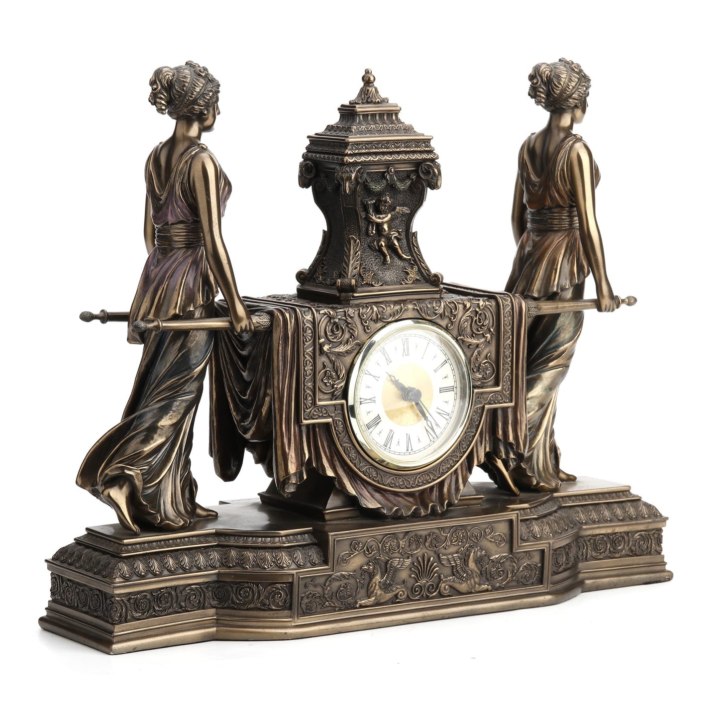 Unicorn Studio 12 Inch Tall Versailles Maidens Mantel Clock Resin Sculpture Bronze Finish