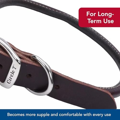 Coastal Pet Circle T Latigo Leather Round Dog Collar - Handcrafted Leather Pet Collar for Dogs - Comfortable Dog Collar for Dogs with Long Hair or Sensitive Skin