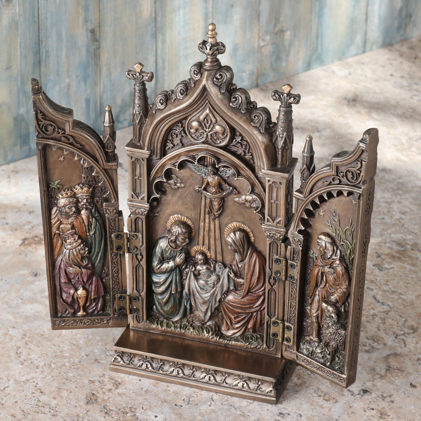 Nativity In Cathedral Triptych Statue Sculpture