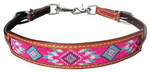 Showman Medium Leather Wither Strap w/Pink Navajo Design Inlay
