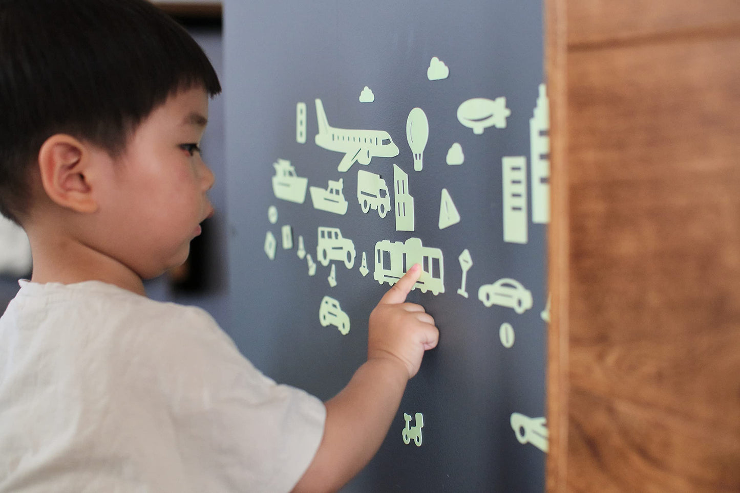 GLOPLAY Vehicle Series (32pcs/Pack), Glow in The Dark Educational Wall Stickers, The Eco-Friendly and Brightest Wall Stickers for Ceiling, Bathtime, Bedroom, Party, Decor