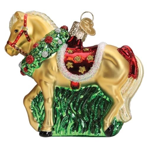 Old World Christmas Horse with Wreath Glass Blown Ornament