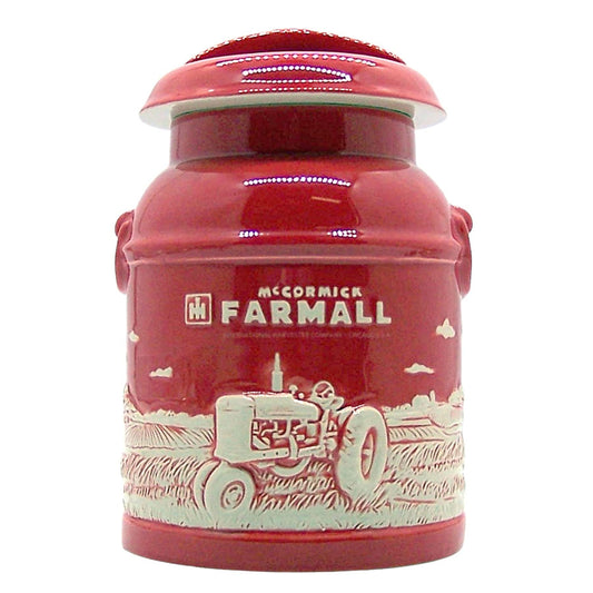 M Cornell Importers, Inc. IH Farmall Raised-Relief Stoneware Milk Can Cookie Jar