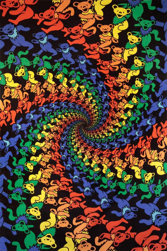 Sunshine Joy Grateful Dead 3D Dancing Bears Spiral Mini Tapestry Wall Art 30x45 Inches - Amazing 3D Effects