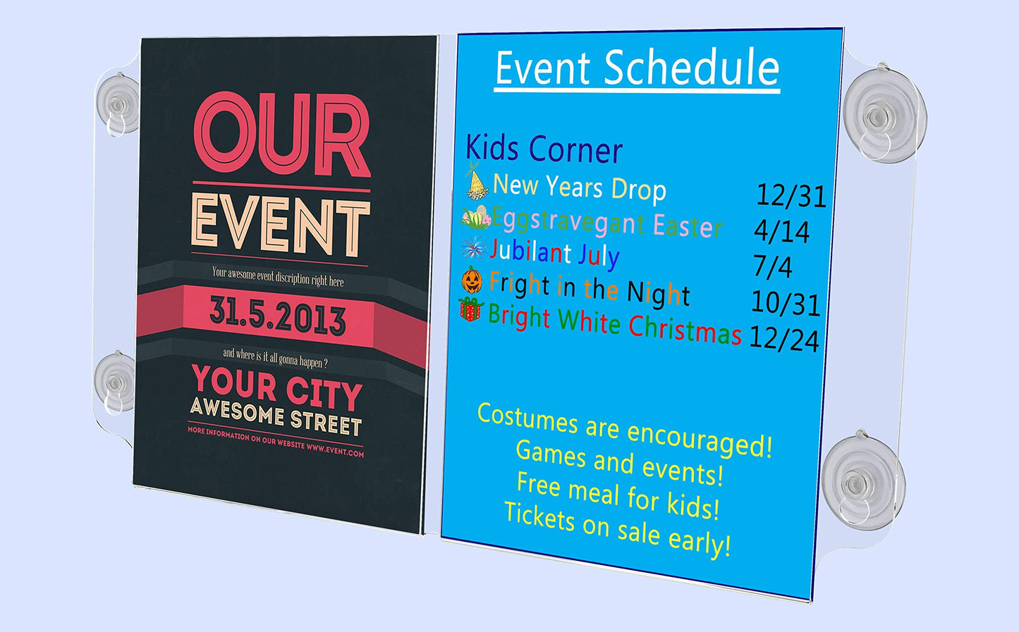 Marketing Holders Window Sign Holder 8.5 x 11 Double Sided Document Display with Suction Cups for Product or Event Details at Car Dealerships and Real Estate Agencies Clear Acrylic Sleeve