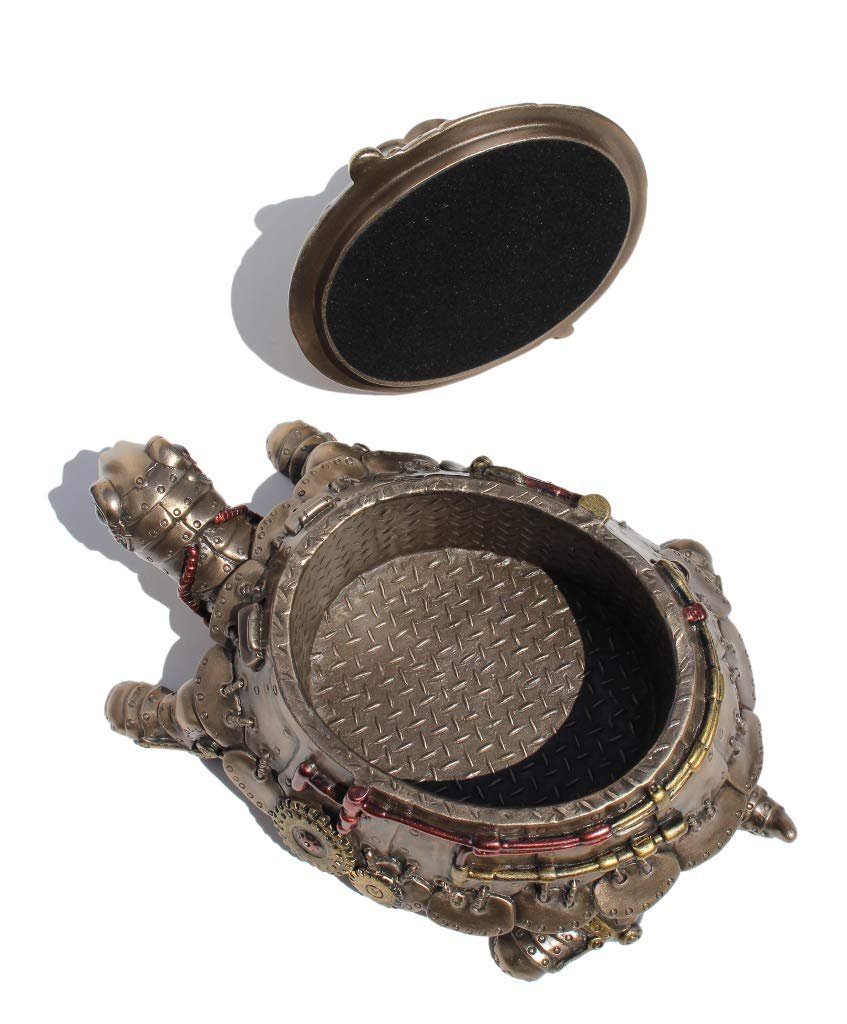 VERONESE Design 4 1/8" Tall Steampunk Tortoise Turtle Trinket Box Cold Cast Resin Statue Antique Bronze Finish Secret Box Statue