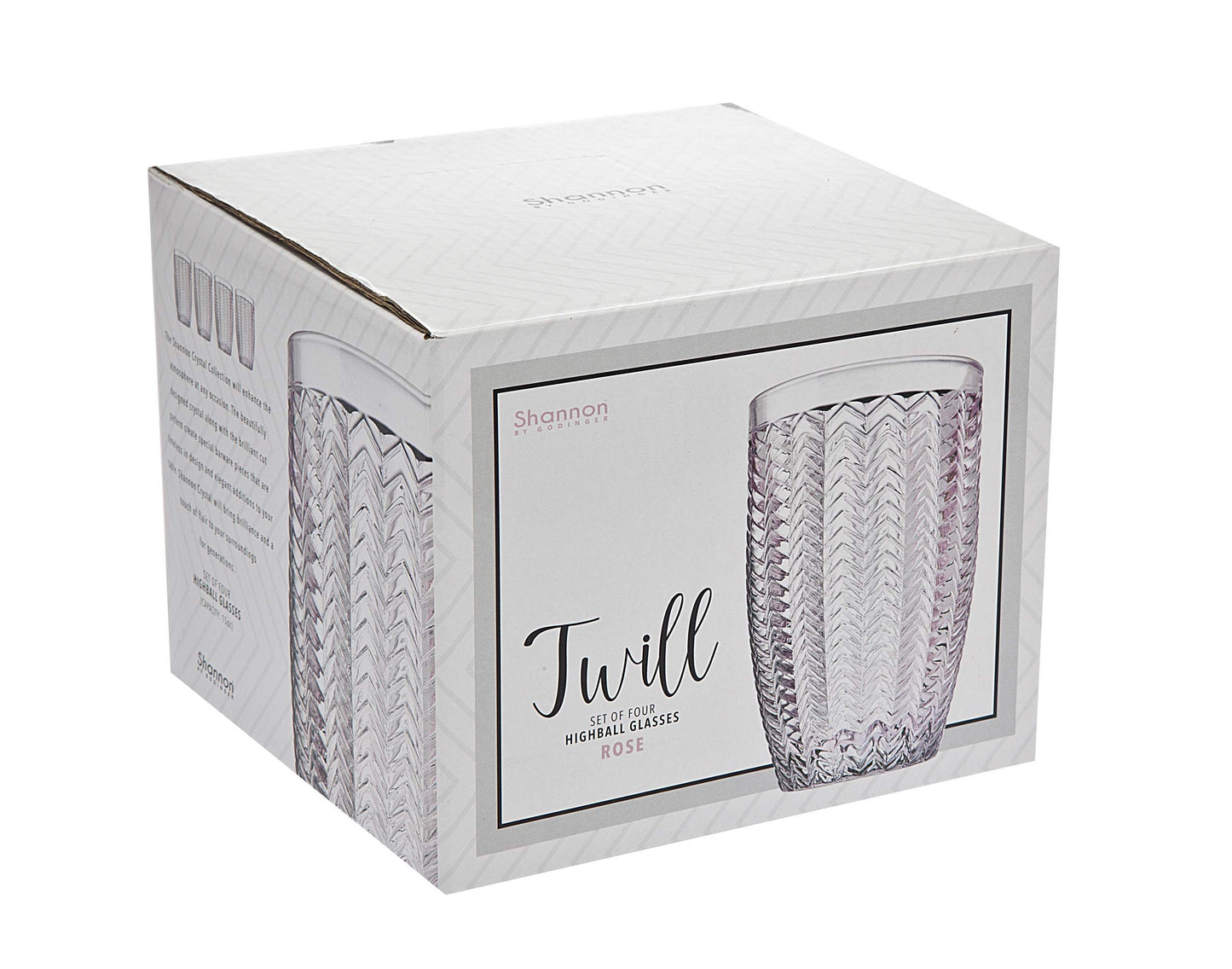 Twill Highball Glasses Beverage Glass Cup by Godinger – Rose Pink – Set of 4