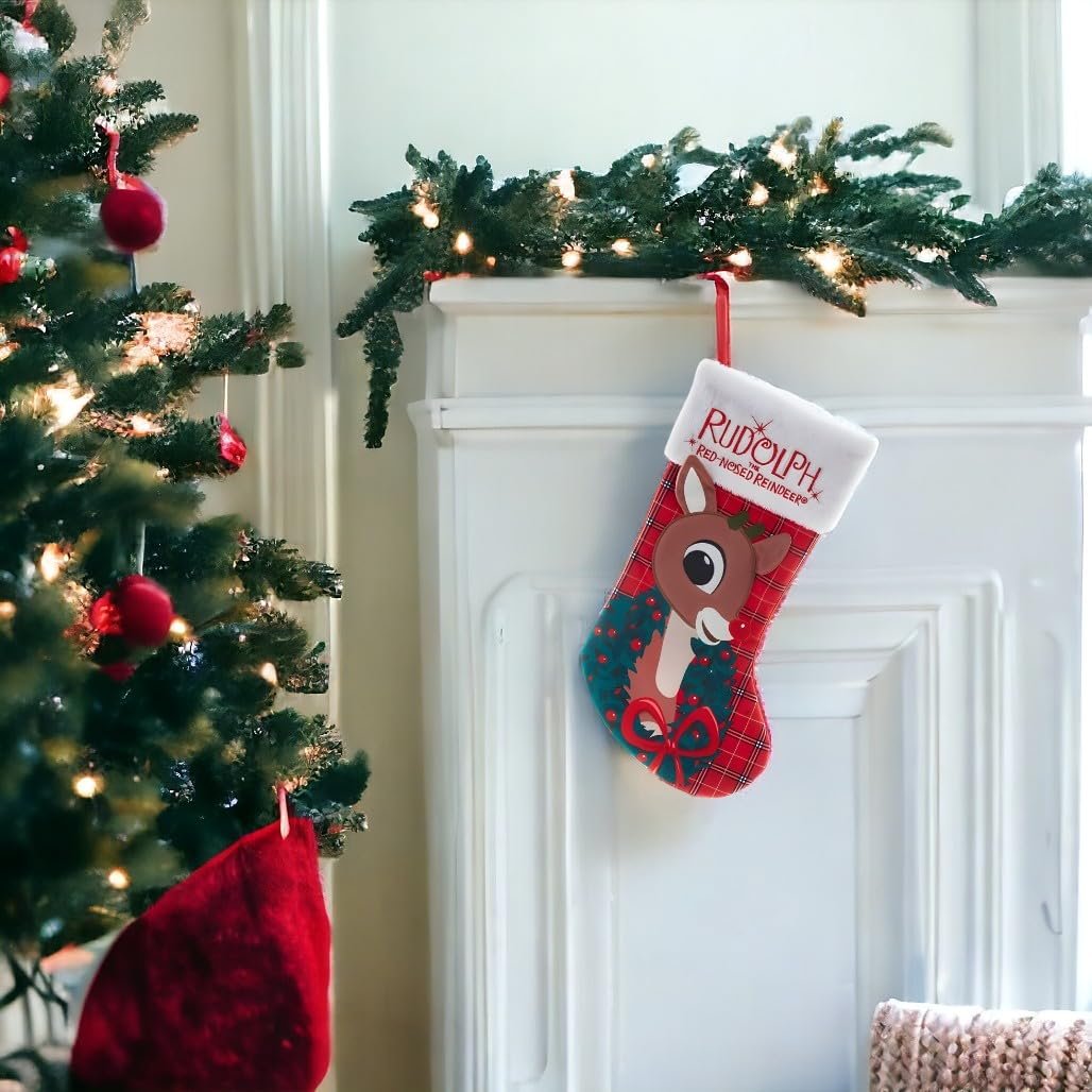 Kurt Adler Rudolph The Red Nose Reindeer Applique Head Stocking