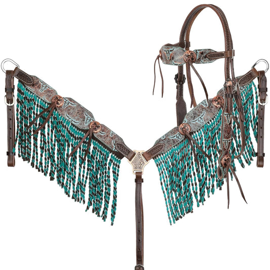 Showman Weathered Steer Twist Browband Headstall & Breast Collar Set
