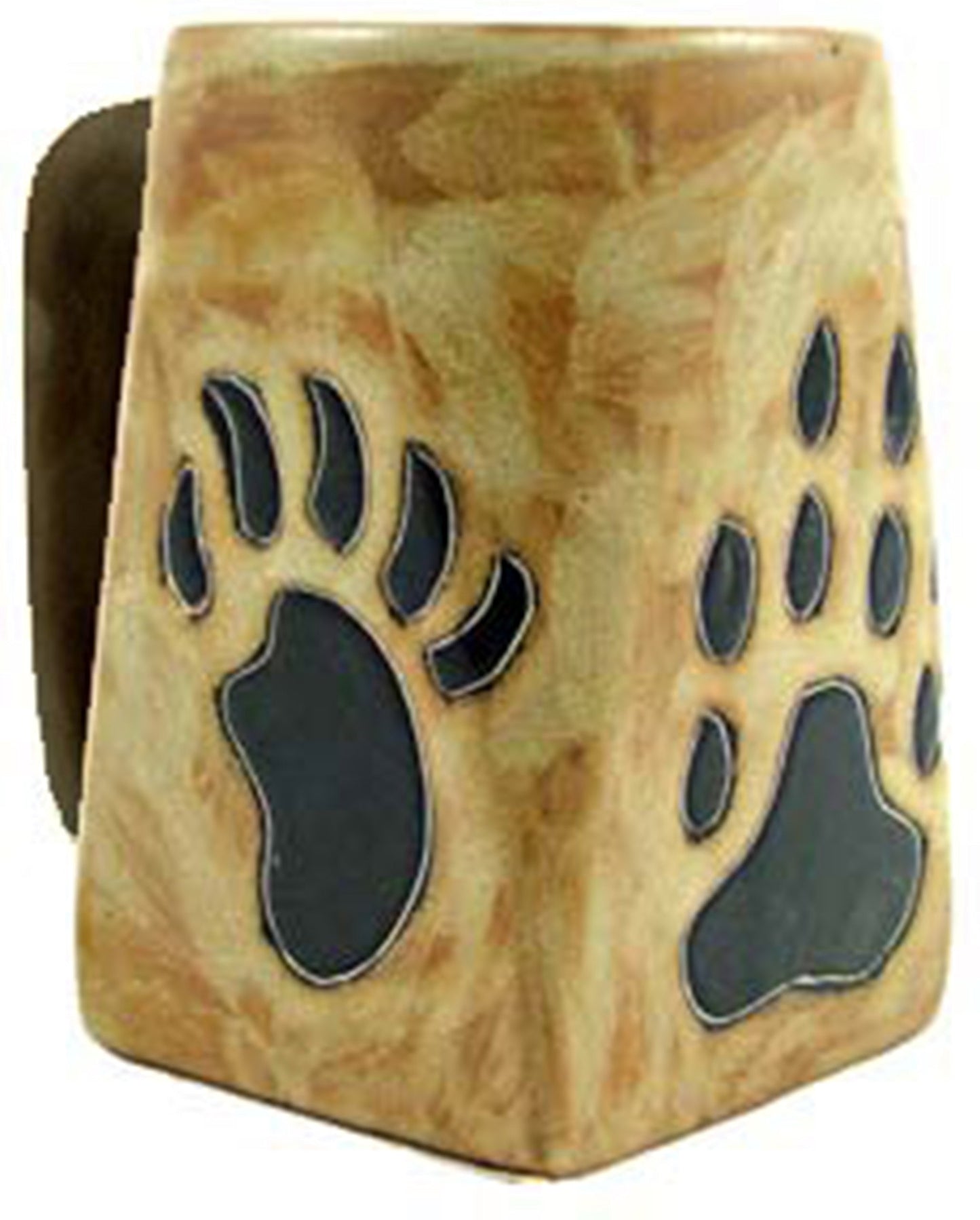 One (1) MARA STONEWARE COLLECTION - 12 Oz Coffee Cup Square Bottom Dinner Mug - Bear & Wolf Paws / Southwest Design
