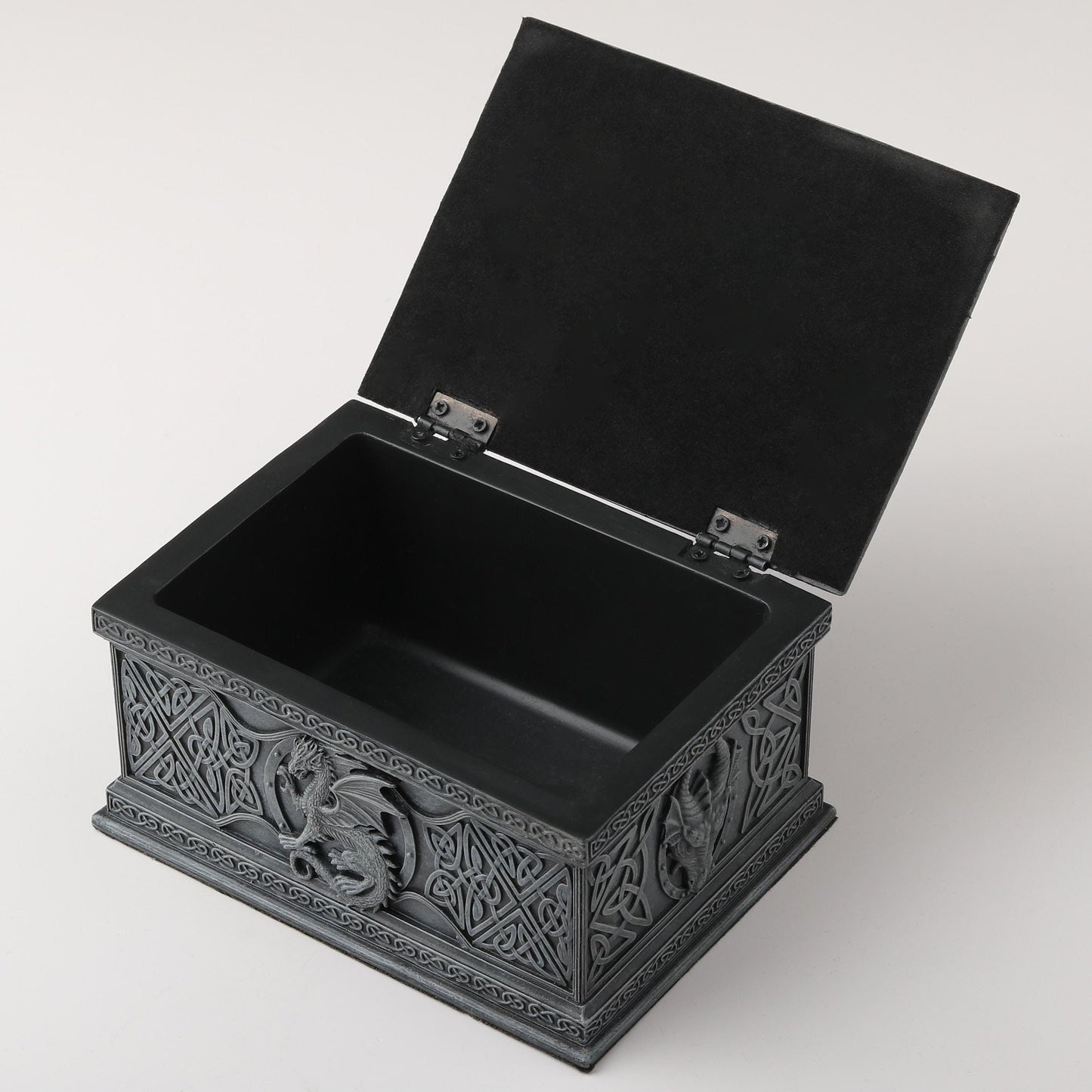 US 5.75 Inch Celtic Dragon Textured Decorative Trinket Box, Black